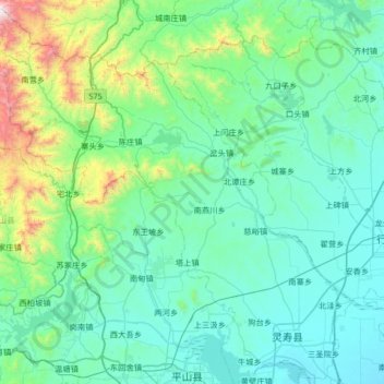 Carte topographique 灵寿县, altitude, relief