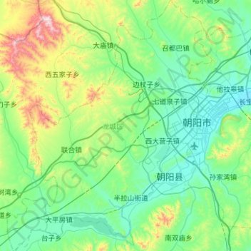 Carte topographique 龙城区, altitude, relief