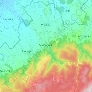 Carte topographique Verdalle, altitude, relief