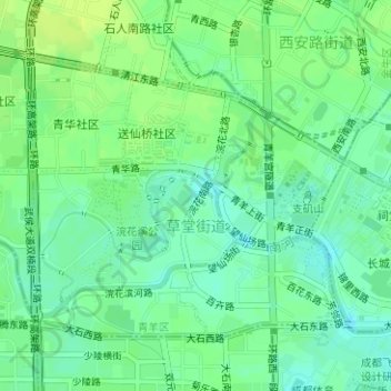 Carte topographique 草堂街道, altitude, relief