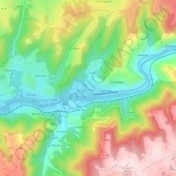 Carte topographique Bouillac, altitude, relief