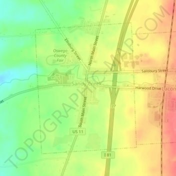 Carte topographique Sandy Creek, altitude, relief