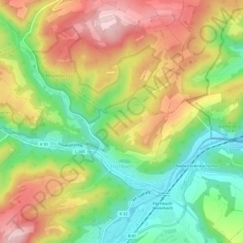 Carte topographique Fischbach, altitude, relief