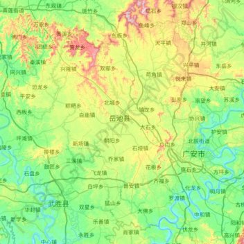 Carte topographique 岳池县, altitude, relief