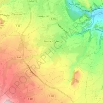 Carte topographique Sanssac-l'Église, altitude, relief