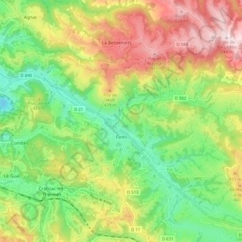 Carte topographique Firmi, altitude, relief