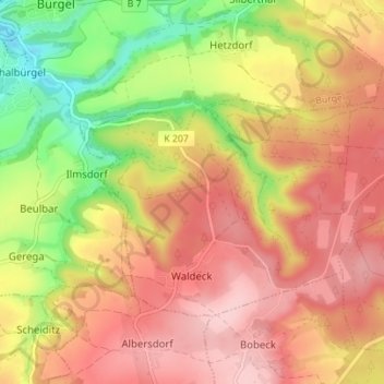 Carte topographique Waldeck, altitude, relief