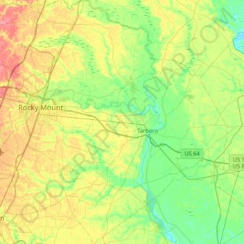 Carte topographique Edgecombe County, altitude, relief