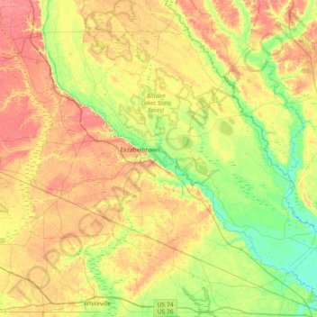 Carte topographique Bladen County, altitude, relief