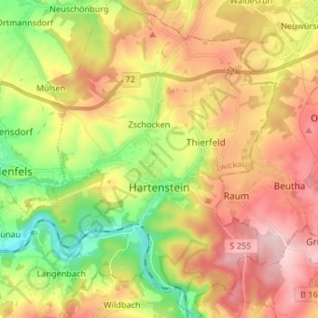 Carte topographique Hartenstein, altitude, relief