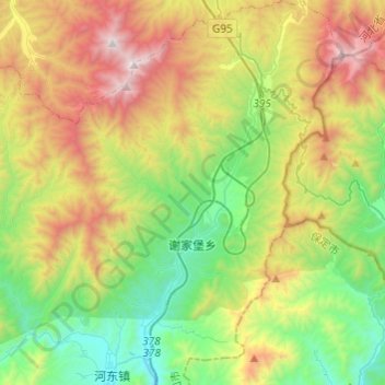 Carte topographique 谢家堡乡, altitude, relief