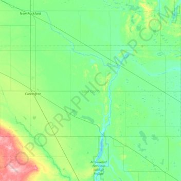 Carte topographique Foster County, altitude, relief