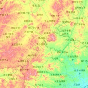 Carte topographique 建昌县, altitude, relief