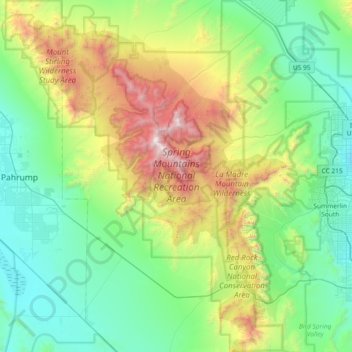 Carte topographique Spring Mountains National Recreation Area, altitude, relief