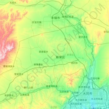 Carte topographique 新荣区, altitude, relief
