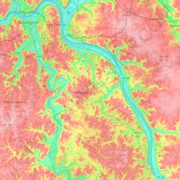 Carte topographique Campbell County, altitude, relief