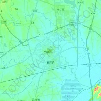 Carte topographique 襄河镇, altitude, relief