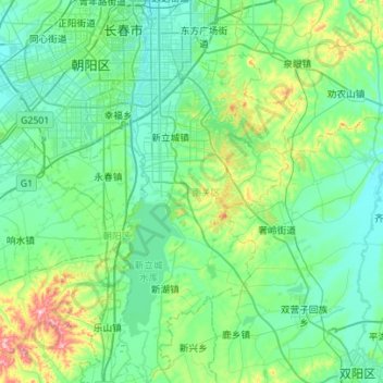 Carte topographique 南关区, altitude, relief