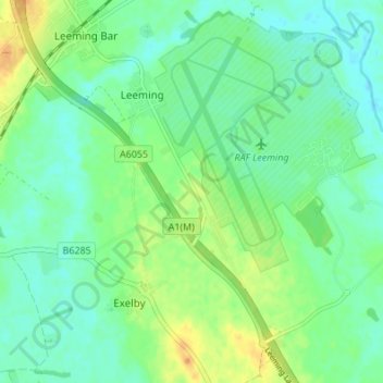 Carte topographique Exelby, Leeming and Londonderry, altitude, relief