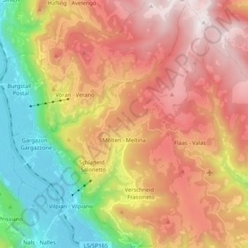 Carte topographique Mölten - Meltina, altitude, relief