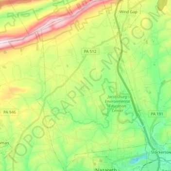 Carte topographique Bushkill Township, altitude, relief