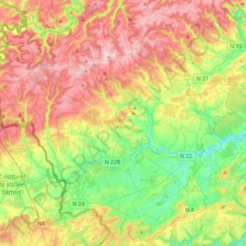 Carte topographique Canton Redange, altitude, relief