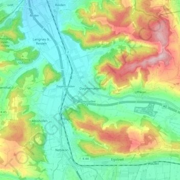 Carte topographique Dagmersellen, altitude, relief