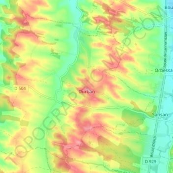 Carte topographique Durban, altitude, relief