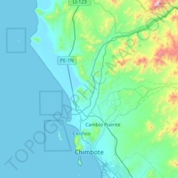 Carte topographique Chimbote, altitude, relief