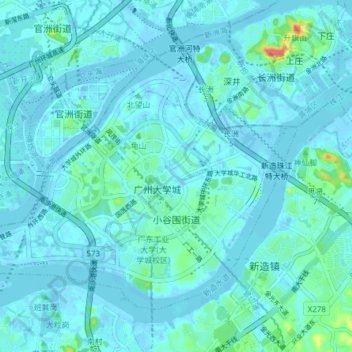 Carte topographique 小谷围街道, altitude, relief