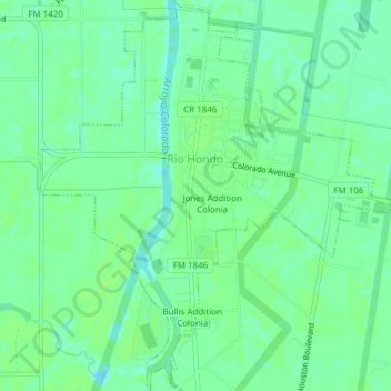 Carte topographique Rio Hondo, altitude, relief