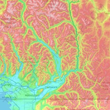 Carte topographique Fraser Valley Regional District, altitude, relief