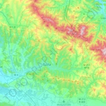 Carte topographique Ville de Tuzla, altitude, relief