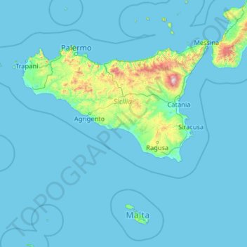 Carte topographique Sicilia, altitude, relief