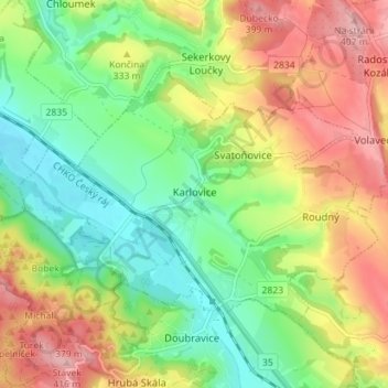 Carte topographique Karlowitz, altitude, relief