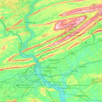 Carte topographique Dauphin County, altitude, relief