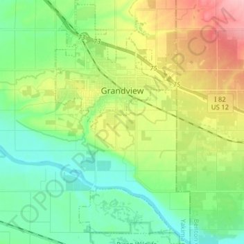 Carte topographique Grandview, altitude, relief