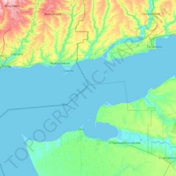 Carte topographique Таганрогский залив, altitude, relief