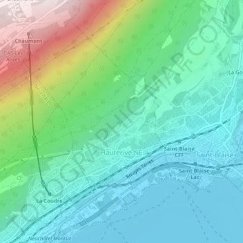 Carte topographique Hauterive (NE), altitude, relief