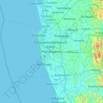 Carte topographique Colombo District, altitude, relief