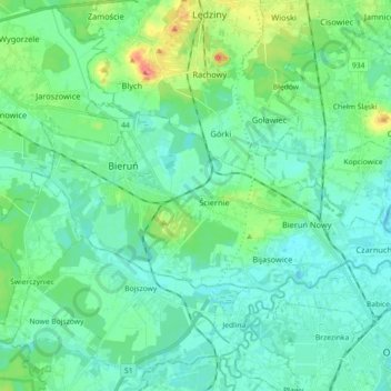 Carte topographique Bieruń, altitude, relief