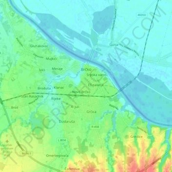Carte topographique Brčko, altitude, relief