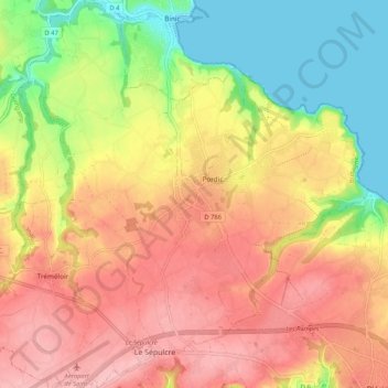 Carte topographique Pordic, altitude, relief