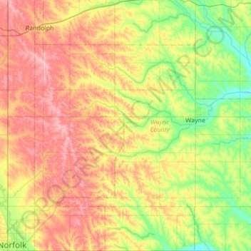 Carte topographique Wayne County, altitude, relief
