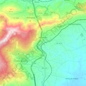 Carte topographique Alpedrinha, altitude, relief