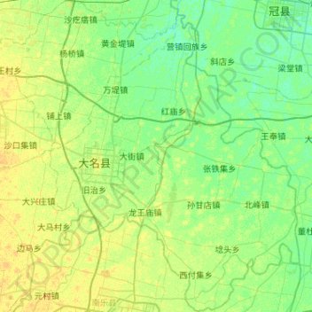 Carte topographique 大名县, altitude, relief