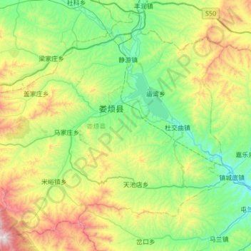 Carte topographique 娄烦县, altitude, relief