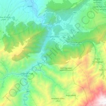 Carte topographique Ouirgane ⵡⵉⵔⴳⴰⵏ ويركان, altitude, relief