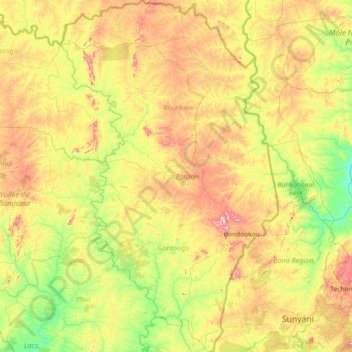 Carte topographique Zanzan, altitude, relief