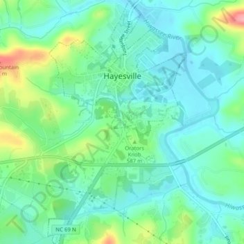 Carte topographique Hayesville, altitude, relief